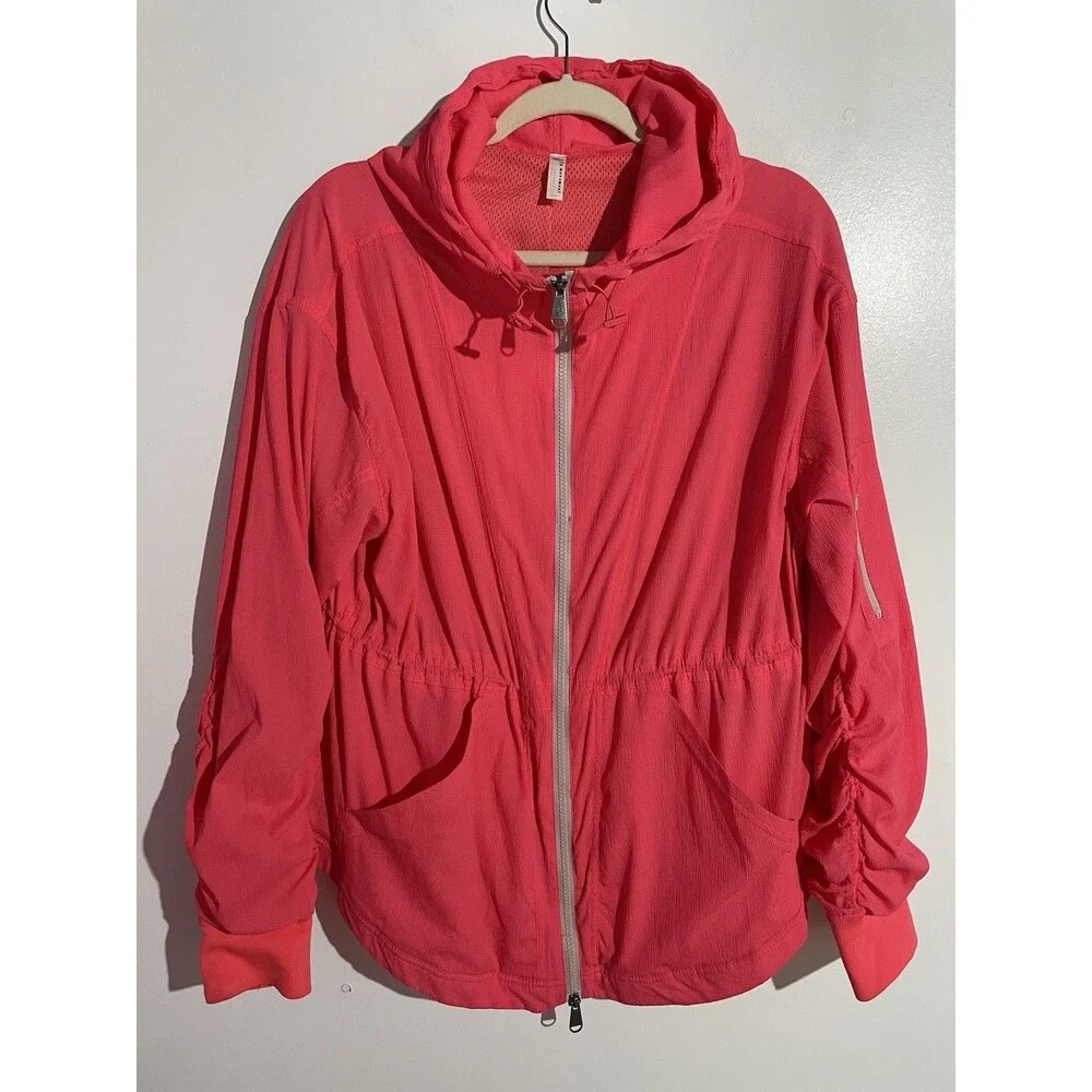 Free People Movement Jacket M Pink Solid Run Wild Hooded Athleisure Gym Training